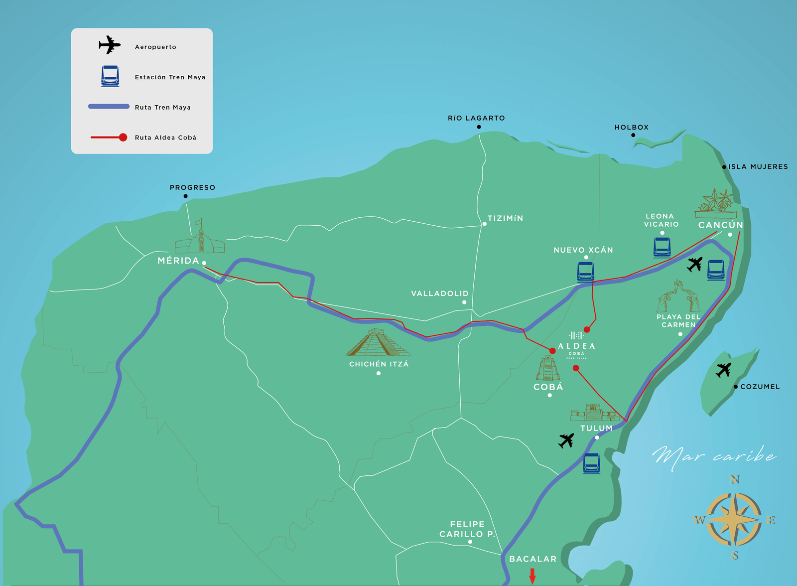 Mapa de rutas cómo llegar a Aldea Cobá